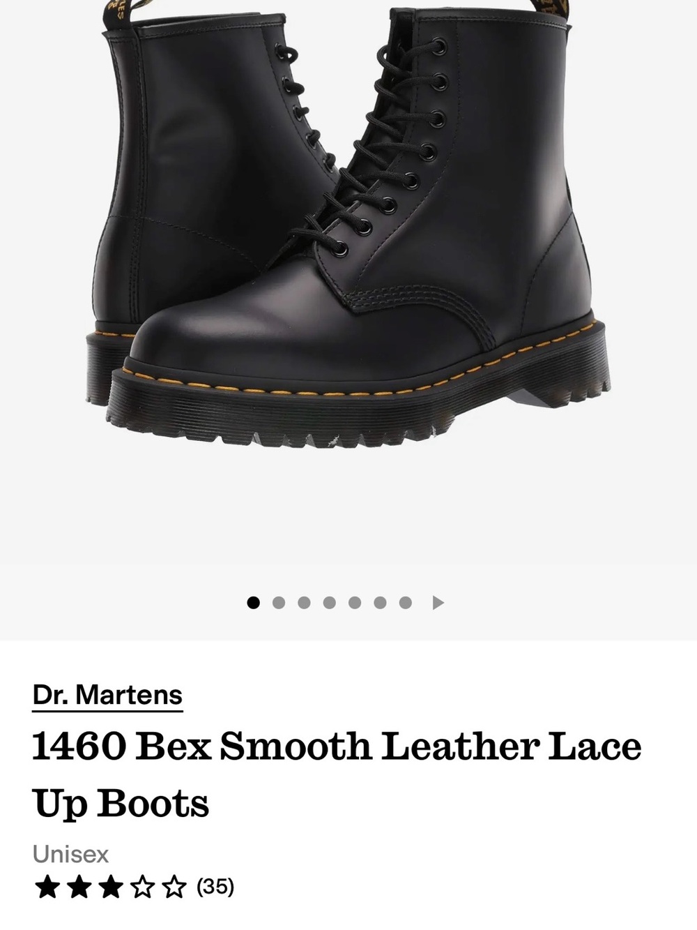 Dr. Martens Black Smooth Leather Lace-Up Boots with Yellow Welt Stitching